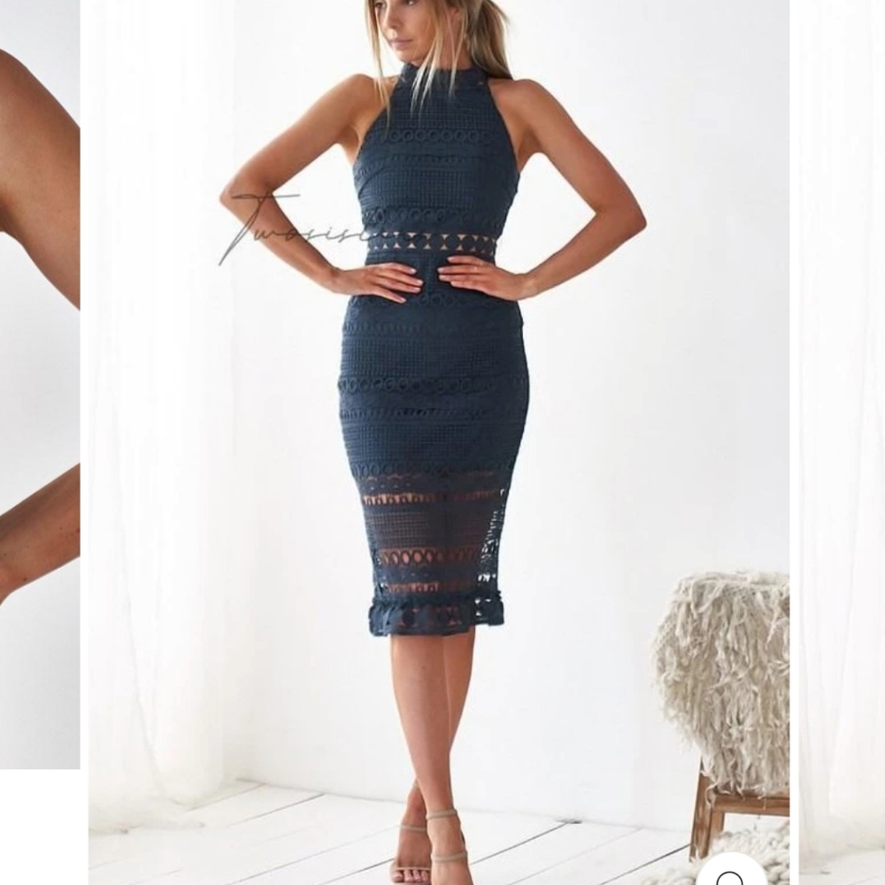NWT Steel Blue Lace Midi Dress